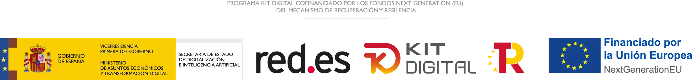 Programa Kit Digital cofinanciado por los fondos Next Generation (EU) del Mecanismo de Recuperación y Resiliencia. Gobierno de España, Red.es, Kit Digital, Plan de Recuperación, Transformación y Resiliencia, y Financiado por la Unión Europea NextGenerationEU